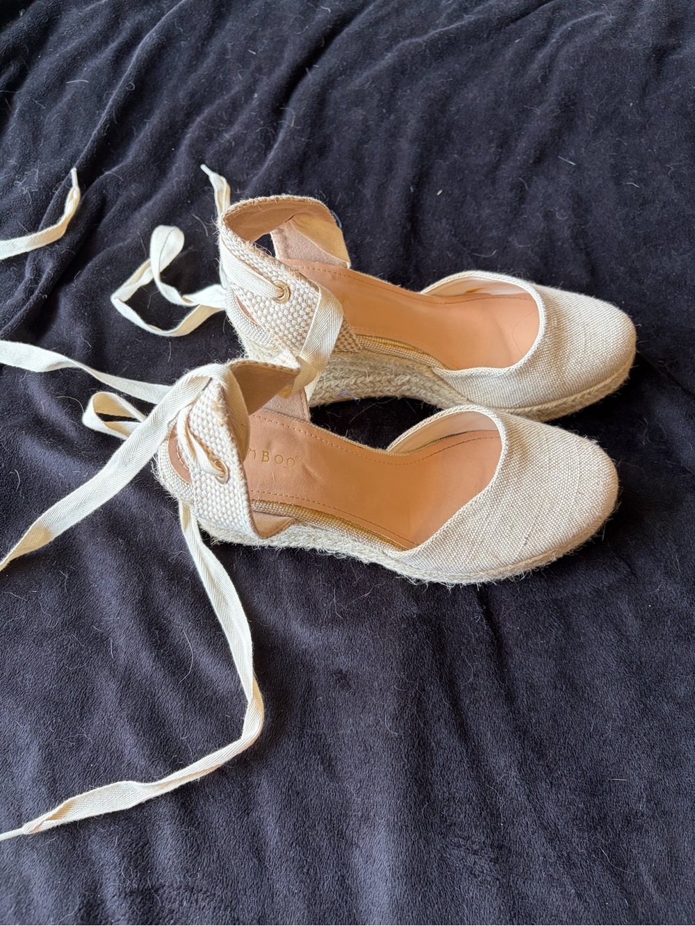 BAMBOO Natural Cream Tie-Ankle Espadrille Wedges